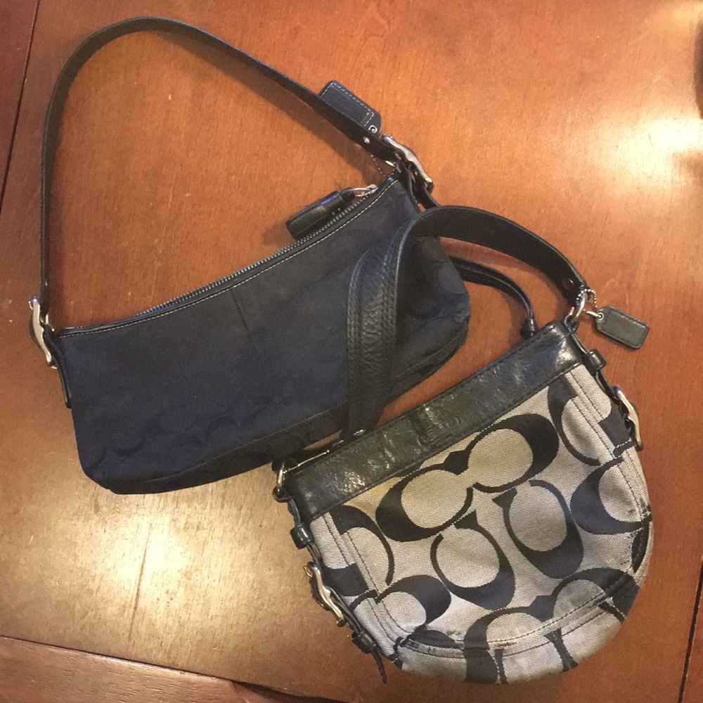 Two Coach monogram small shoulder handbags purses